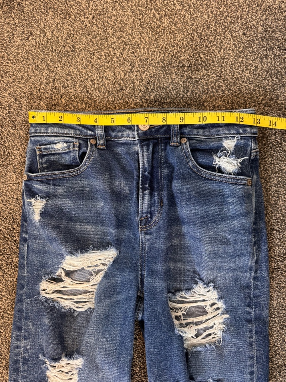 American Eagle Dark Blue Distressed Stretched Jeans Size 00 Regular - Picture 12 of 12